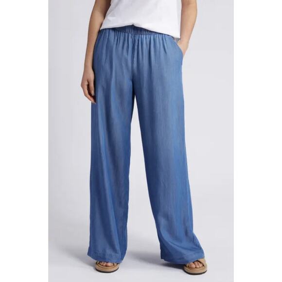 Chelsea Theodore XL Wide Leg Pants Chambray Coastal Lyocell Blue Boho Women's - Picture 1 of 14